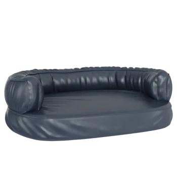 Navyblaue Haustierbett mit plüschigen, gepolsterten Seiten und einem glatten Boden, entworfen für Komfort und Stil.