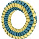 Blau-gelber geflochtener Seil-Hundespielzeugring mit reflektierenden Streifen, zum Kauen und Ziehen entwickelt.
