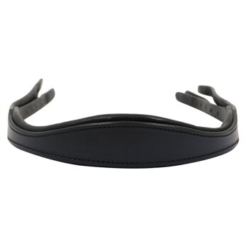 Schwarzes Lederhaustierhalsband mit glatter Oberfläche und verstellbaren Riemen, das ein schlankes und stilvolles Design zeigt.