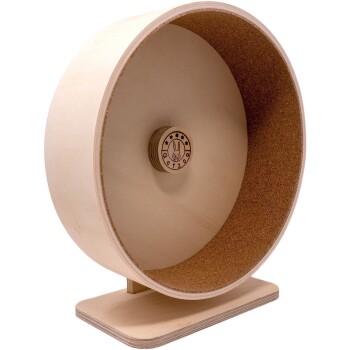 Holz-Laufrad für kleine Haustiere, ausgestattet mit einem Kork-Innenraum und einem Sockel, mit dem sichtbaren "GetZoo"-Logo in der Mitte.