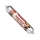 Tube mit Hundefutter der Marke 'meat&treat' mit einem Hund, der sich die Lippen leckt, auf beige-roter Verpackung.