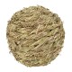 A round ball of compressed hay, made of dried grass and plant fibers, suitable for small pets like rabbits and guinea pigs.