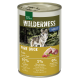 Dose von Real Nature Wilderness Pure Duck Haustierfutter, mit einem Wolfbild, mit 95% Ente, 5% Früchten und Kräutern und 0% zugesetzten Getreiden.