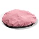 Runder Haustierbett mit einer weichen rosa Oberseite und einem schwarzen Boden, entworfen für Komfort und Entspannung.