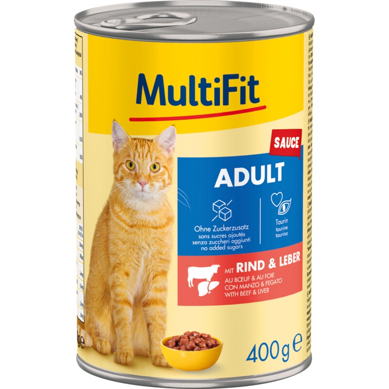 MultiFit nat kattenvoer Adult, saus, Rund en lever 12x400 g
