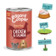 Puszka karmy dla psów Edgard Cooper 400g, "Grain-Free Chicken & Salmon" dla seniorów, z ikonami dla mięsa, bez zbóż i wsparcia stawów.