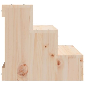Holzhaustreppe für Haustiere mit natürlichem Finish, mit drei Stufen für einen einfachen Zugang für kleine Haustiere.