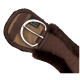 Brauner gepolsterter Pferdegurt mit einer silbernen Schnalle und weichem Fellfutter, mit einem gesteppten Design und einem Etikett mit der Aufschrift "EQUINATE."