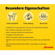 Gelbes Josera-Panel mit Titel „Besondere Eigenschaften“ und Symbolen/Bezeichnungen: Leicht verdaulich, Preis‑Leistung, Haut & Fell.