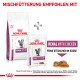 Bild von Royal Canin Renal Special Futterbeutel und -beutel, mit deutschem Text, der empfiehlt, mit Nassfutter zu mischen und einen Tierarzt zu konsultieren.
