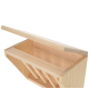 Boîte de rangement pour jouets pour animaux en bois avec un couvercle à charnière et des séparateurs internes, mettant en valeur une finition en bois naturel.