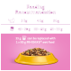 Feeding recommendation chart for cats showing portion sizes: 45-50g for 3kg, 55-65g for 4kg, 65-75g for 5kg, with WHISKAS® wet food substitution.