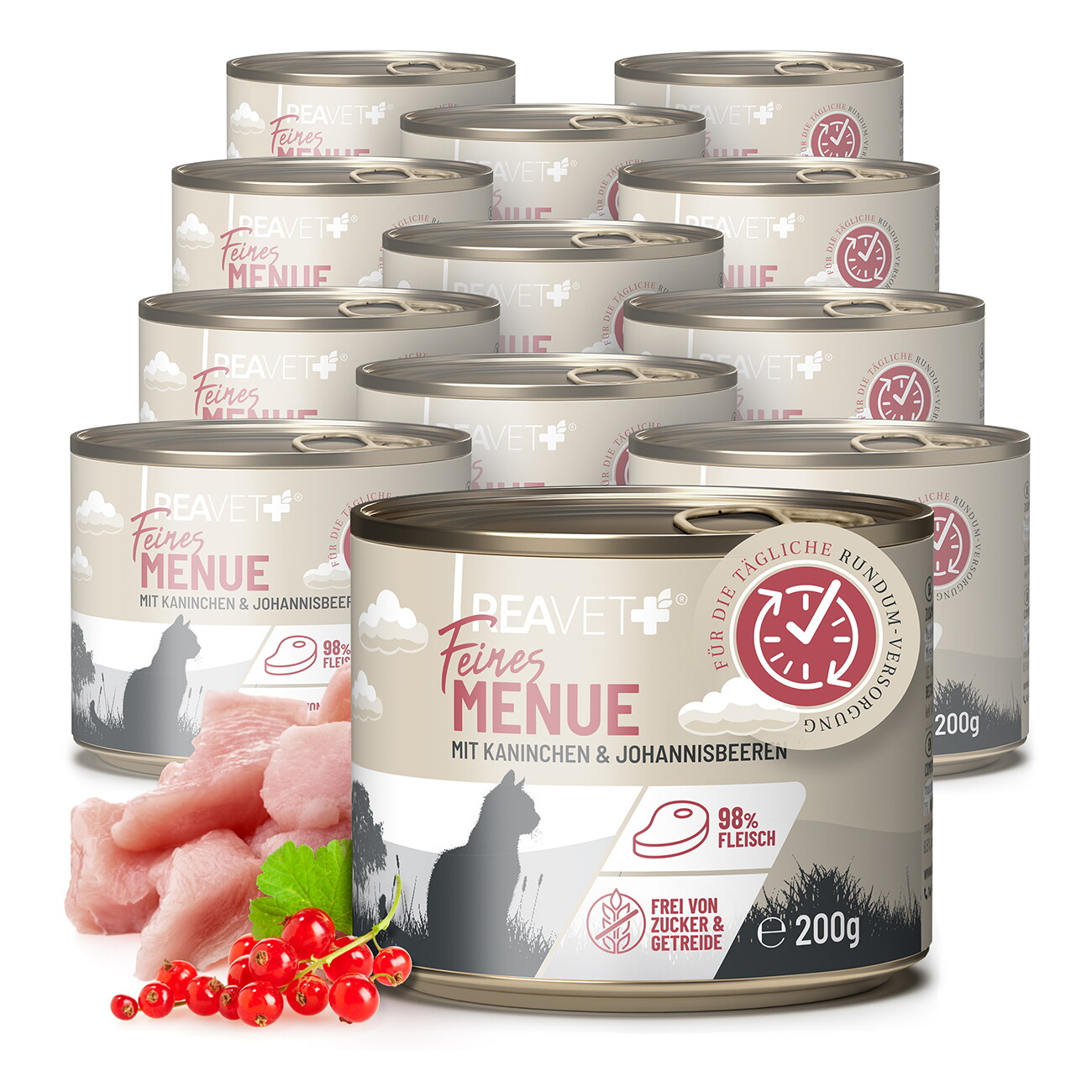 REAVET Feines Menue Katzenfutter - Huhn mit Kaninchen & Johannisbeeren | 12 x 200g