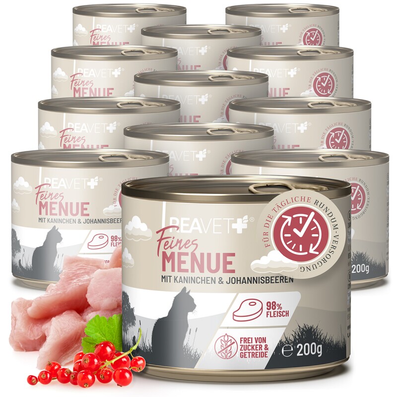 REAVET Feines Menue Katzenfutter - Huhn mit Kaninchen & Johannisbeeren | 12 x 200g
