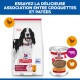 Sac de nourriture Hill's Science Plan et conserve de pâté en pain au poulet ; texte visible « Science Plan », « Adult 1–6 », « Sain 100 % équilibré ».