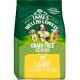 Bag of James Wellbeloved Grain Free Senior dog food, featuring lamb and vegetables, with images of three happy dogs on the front.