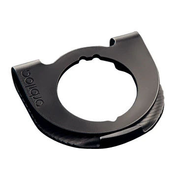 Schwarzer Deckelöffner für Tierfutter mit einem runden Ausschnitt und strukturiertem Griff für einfaches Handling.