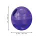 Jouet sphérique violet pour animal avec plusieurs trous ; dimensions indiquées 3" / 7,6 cm et 2,75" / 6,9 cm.