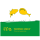 Gelbe Fisch- und Hühnersymbole auf grünem Hintergrund mit dem Text '78% TIERISCHES EIWEIß *Anteil am Gesamtprotein'