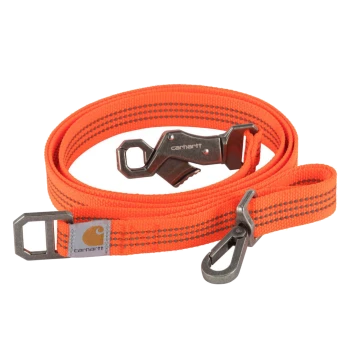 Helle orangefarbene Hundeleine mit reflektierenden Nähten und einem Metallverschluss, ausgestattet mit einem Carhartt-Logo am Griff.