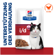 Hill's Prescription Diet i/d Katzenfutter zur Unterstützung der Verdauung mit Hühnergeschmack, deutscher Text „Unterstützung der Verdauung“.