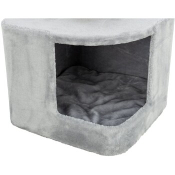 Grau-plüschiges Haustierbett mit einem gemütlichen, offenen Design und weichem Innenraum, ideal für kleine Haustiere, um bequem zu ruhen.
