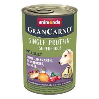 Animonda GranCarno Single Protein Superfoods 6x400g Lamm & Amaranth, Cranberries, Lachsöl