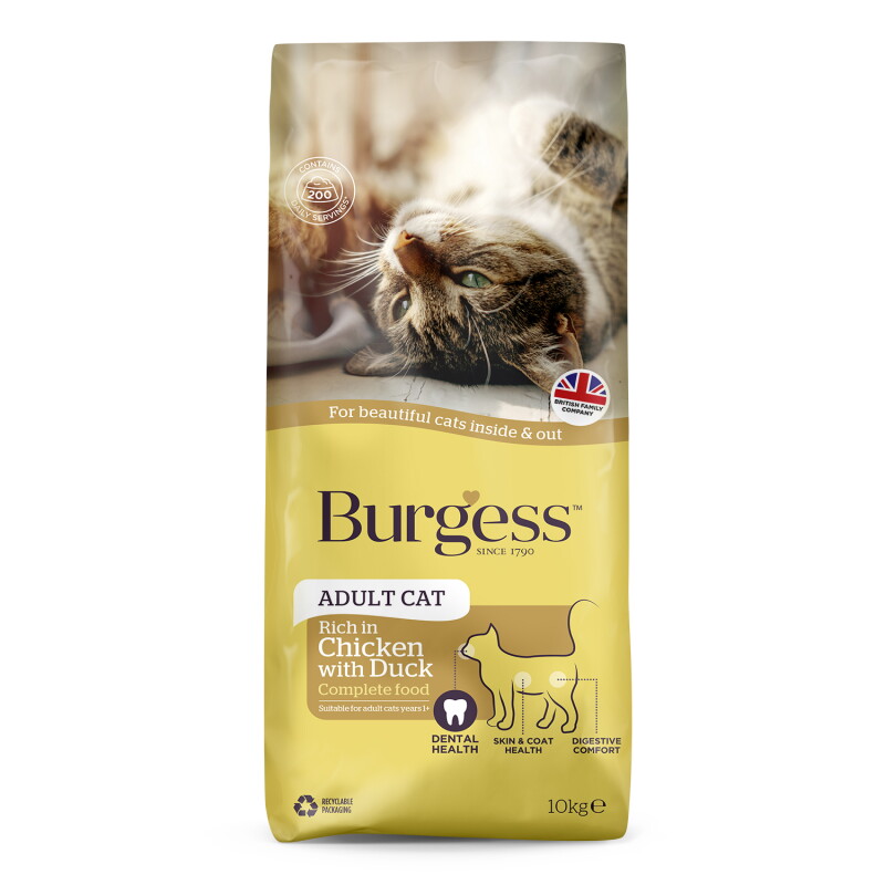 Burgess Adult – Trockenfutter für erwachsene Katzen mit Huhn & Ente, ausgewogene Premium-Rezeptur 10KG