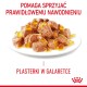 Mokra karma dla kotów w galaretce, z małymi kawałkami na białym talerzu, z tekstem mówiącym "Pomaga utrzymać odpowiednie nawodnienie" i "Kawałki w galaretce."