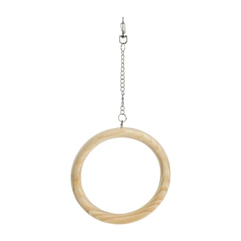 Wooden Ring Swing Wooden pet swing ring with a metal chain for hanging, designed for small animals to play and exercise.