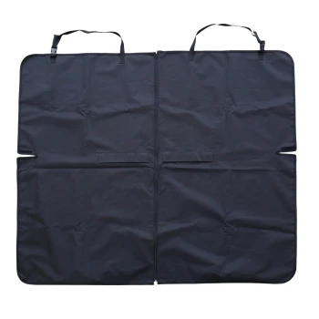 Schwarze wasserdichte Autositzbezug für Haustiere mit verstellbaren Gurten und Reißverschluss in der Mitte, zum Schutz des Rücksitzes.