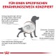 Illustration eines Hundes mit Grafiken des Verdauungssystems, die Probleme wie Erbrechen und Durchfall hervorheben, mit Text über spezifische Ernährungsbedürfnisse.