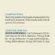 Liste des ingrédients de la nourriture pour animaux comprenant du thon (26%), du poulet (24%) et divers bouillons, avec des additifs nutritionnels incluant des vitamines et des minéraux.