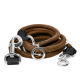Braune geflochtene Hundeleine mit silbernen Karabinern und einer runden silbernen Marke mit einem laufenden Hund und dem Text „FREUDENTIER“.