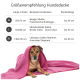 Rosa Hundedecke von Doctor Bark, beschriftet als waschbar bis 95°C, mit Pflegehinweisen für Maschinenwäsche und Lufttrocknung.
