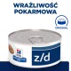 Puszka karmy dla psów Hill's Prescription Diet z/d, oznaczona "Wrażliwość Pokarmowa," z wieczkiem z otwieraczem i niebiesko-białym wzorem.