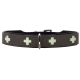 Braunes Leder-Hundehalsband mit aufgenähten blassgrünen Kreuz-Einlagen, silbernem D-Ring und Schnalle