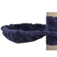 Navy-blaues plüschiges Katzenbett, das an einem Kratzbaum befestigt ist, mit einem weichen, gerüschten Rand für zusätzlichen Komfort.