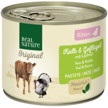 Original Nassfutter Katze, Kitten, Kalb & Geflügel mit Lachsöl 6x200 g