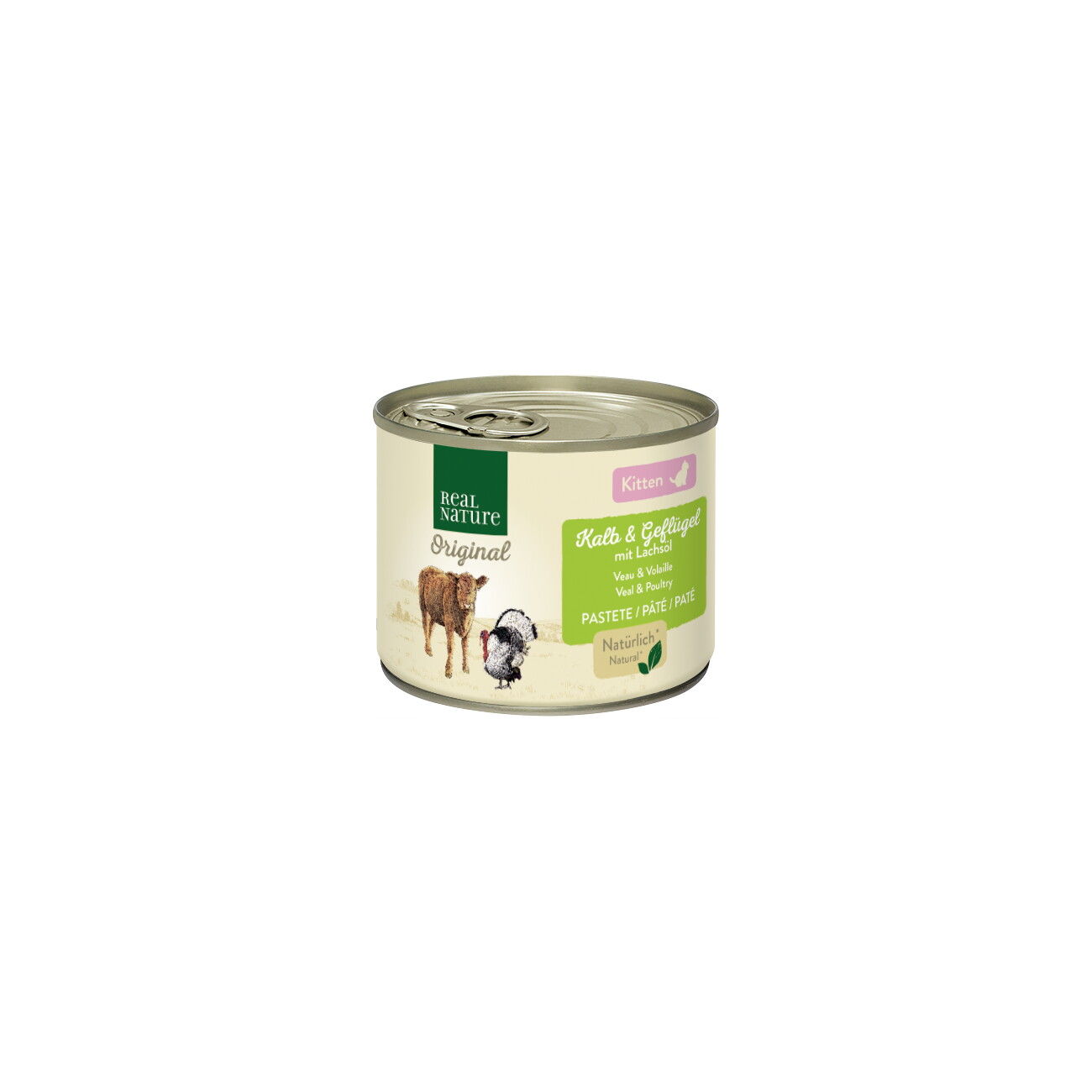 REAL NATURE Original Nassfutter Katze, Kitten, Kalb und Geflügel mit Lachsöl 6x200 g