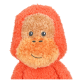 Ein plüschiges oranges Affenspielzeug mit einem lächelnden Gesicht und weicher, flauschiger Textur, entworfen für Haustiere.