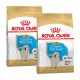 Zwei Säcke Royal Canin Puppy Golden Retriever Hundefutter, mit einem Bild eines Golden Retriever Welpen auf der Vorderseite und Nährwertinformationen.