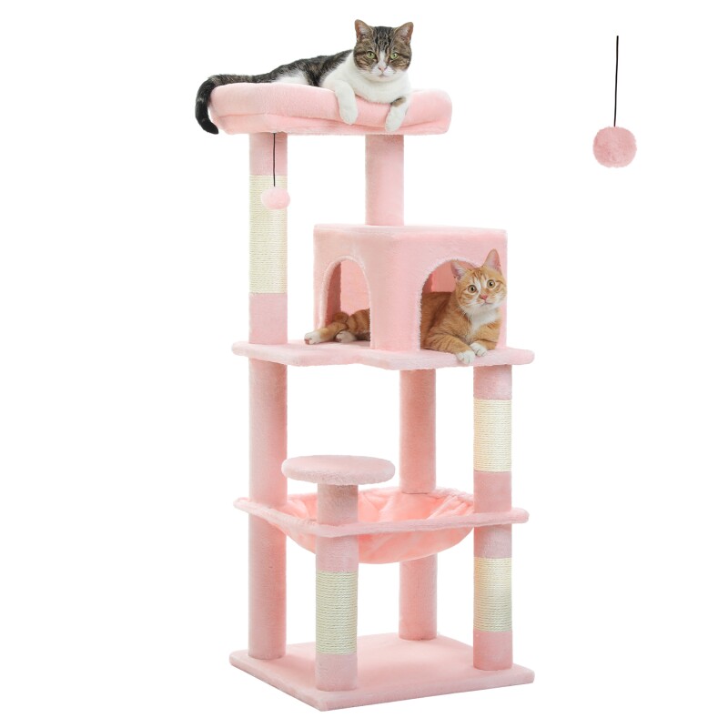 Pawz Road 116 cm Kratzbaum für 2-3 Katzen mit Hängematte hellrosa
