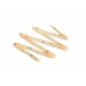 Three beige wavy dog chew sticks with dark flecks on white background