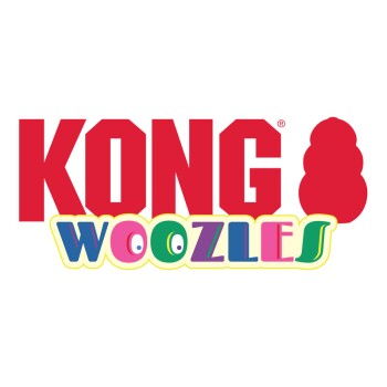 Buntes Logo für KONG Woozles, mit fetten roten Buchstaben für "KONG" und verspielten, mehrfarbigen Buchstaben für "Woozles."