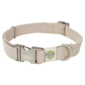 Halsband beige M Beige Haustierhalsband mit einer Metallschnalle und D-Ring, mit einem 'Natürlich Gut'-Label.