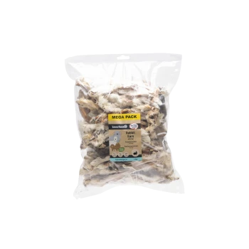 Beutel getrockneter Kaninchenohren-Hundesnacks mit Aufschrift 'MEGA PACK', 'Rabbit Ears', beeztees, hypoallergen, 1 kg.