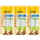 Trzy opakowania MultiFit Fruity Meat Sticks dla kotów, z pomarańczowym kotem i podkreślające 91% mięsa z kurczaka i smakiem jabłkowym.
