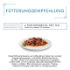 Hundefutter mit feuchten Fleischstücken und Rosmarin. Text: "4 Portionen pro Tag, aufgeteilt in 2-3 Mahlzeiten."