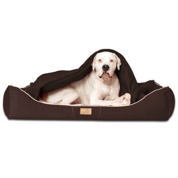 Tierlando ® RUDOLPH – Orthopädisches Hundebett inkl. Schonbezug mit Hundedecke braun 1,3 m, 25 cm, 1 m